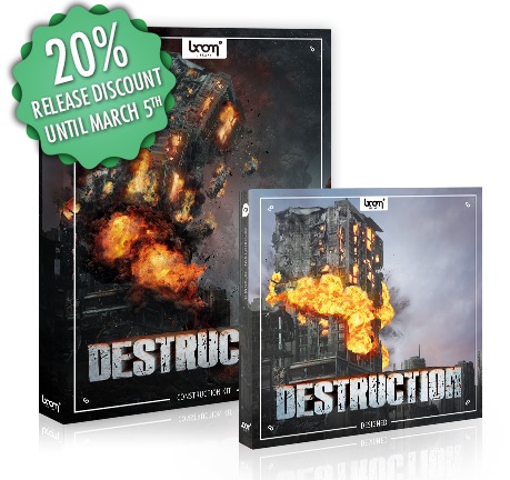 Destruction Sound Effects Library Product Box by BOOM Library