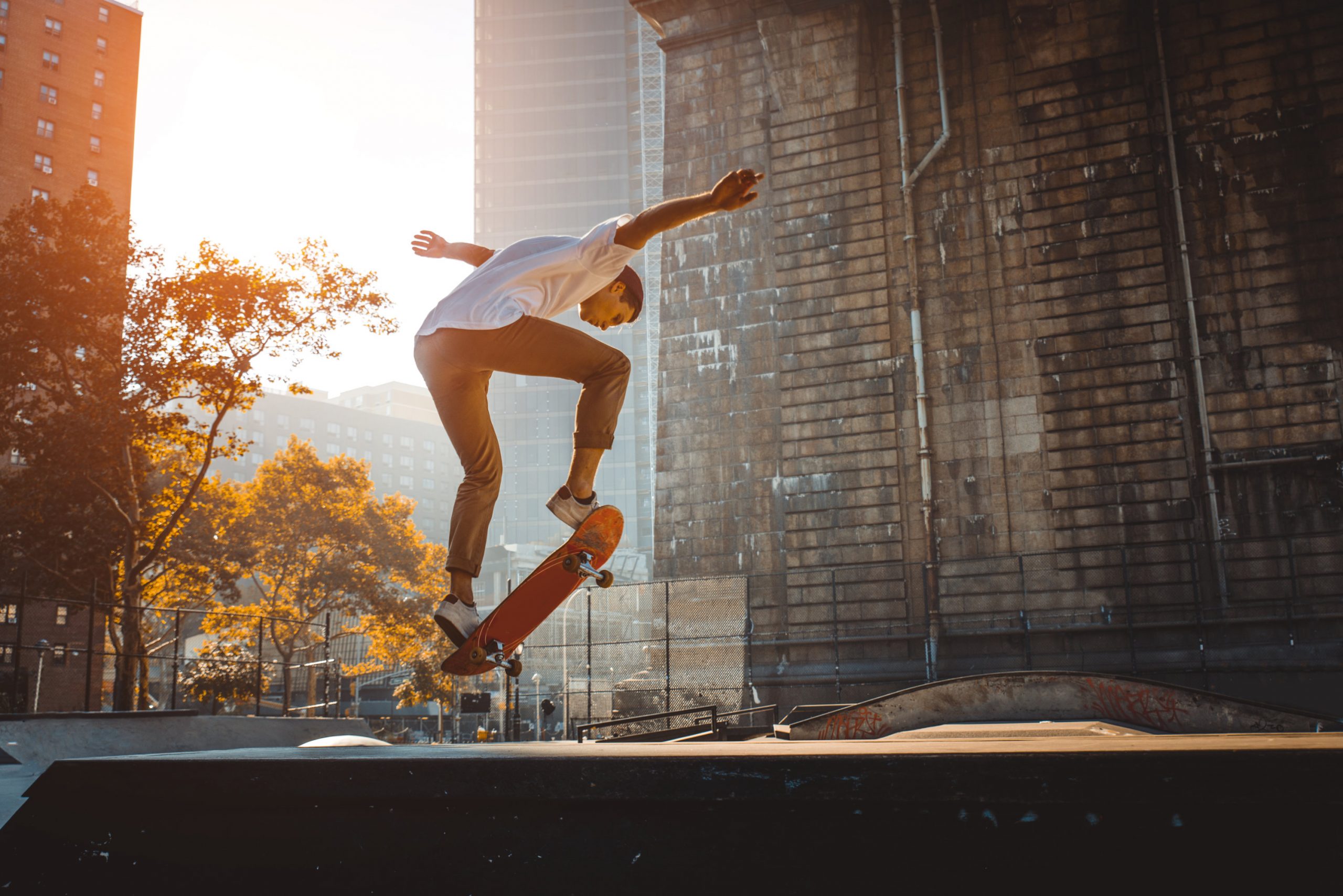 Skater training in a skate park in New York